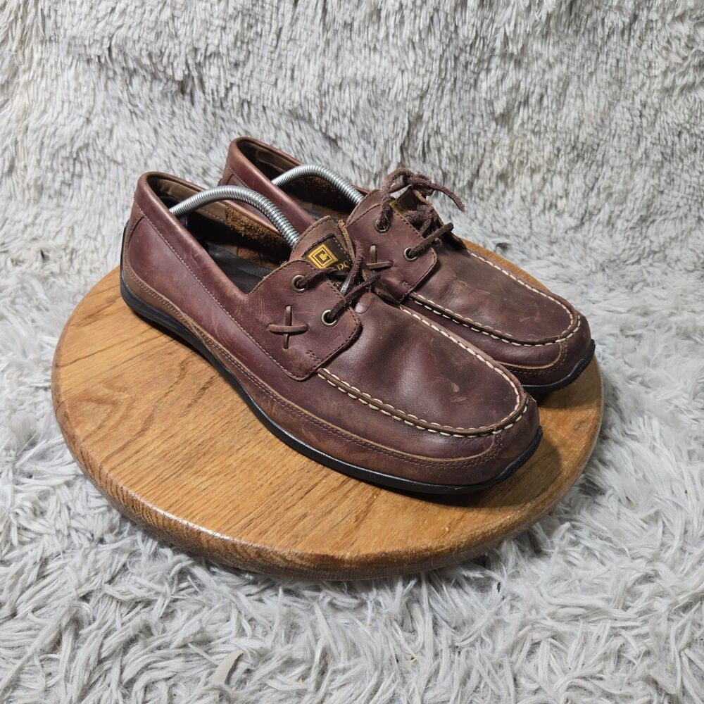 Chaps Brown Leather Boat Shoes Men 11D Merc Lace Up Flat Formal 2 Eylet Loafers
